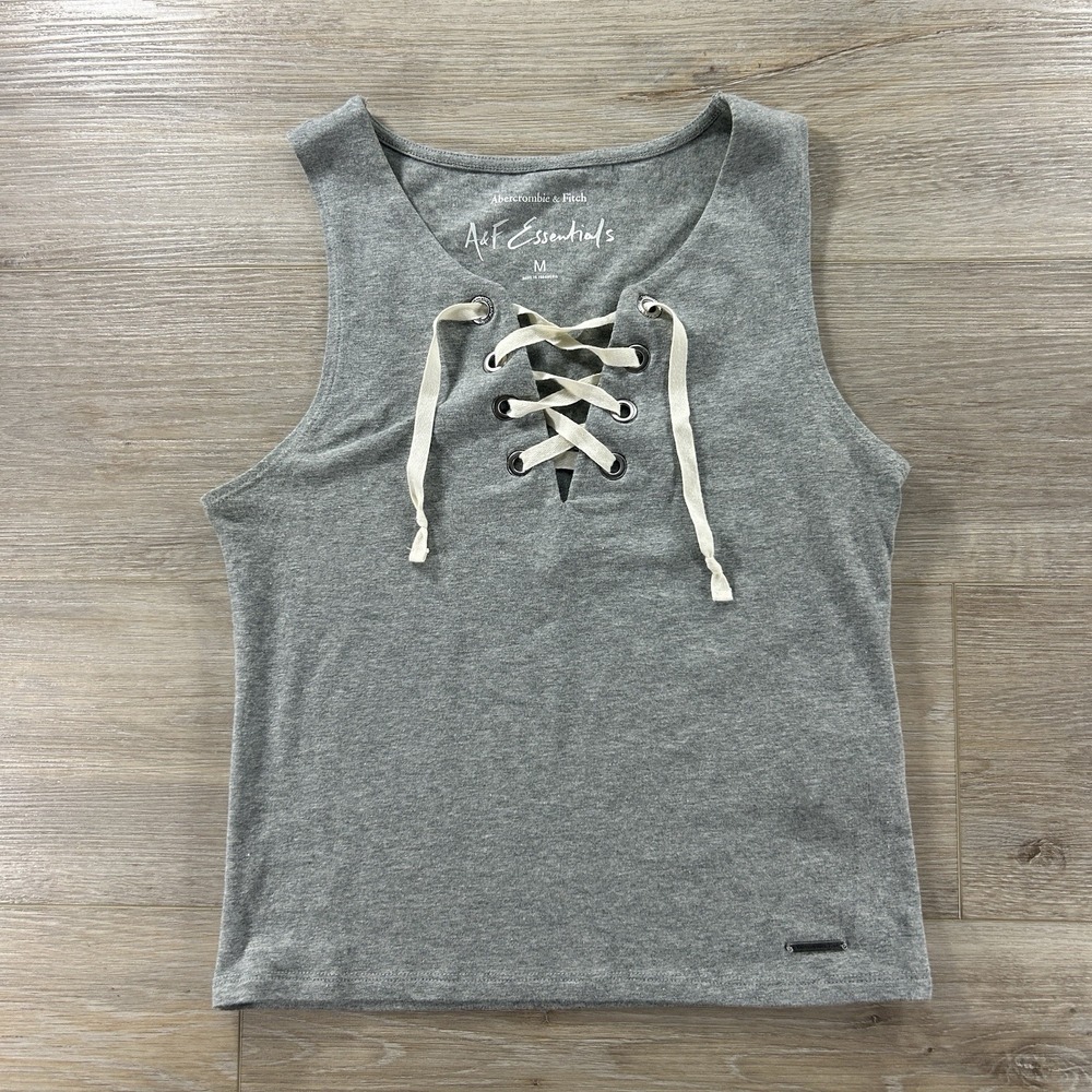 Abercrombie & Fitch Essentials Medium Gray Tie Up Tank Top Basic Top Cotton